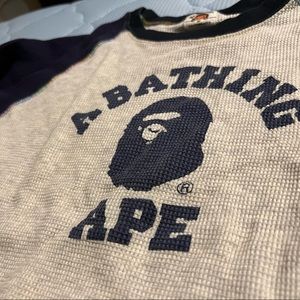 Bape Kids “A Bathing Ape” w/ logo long sleeve thermal shirt